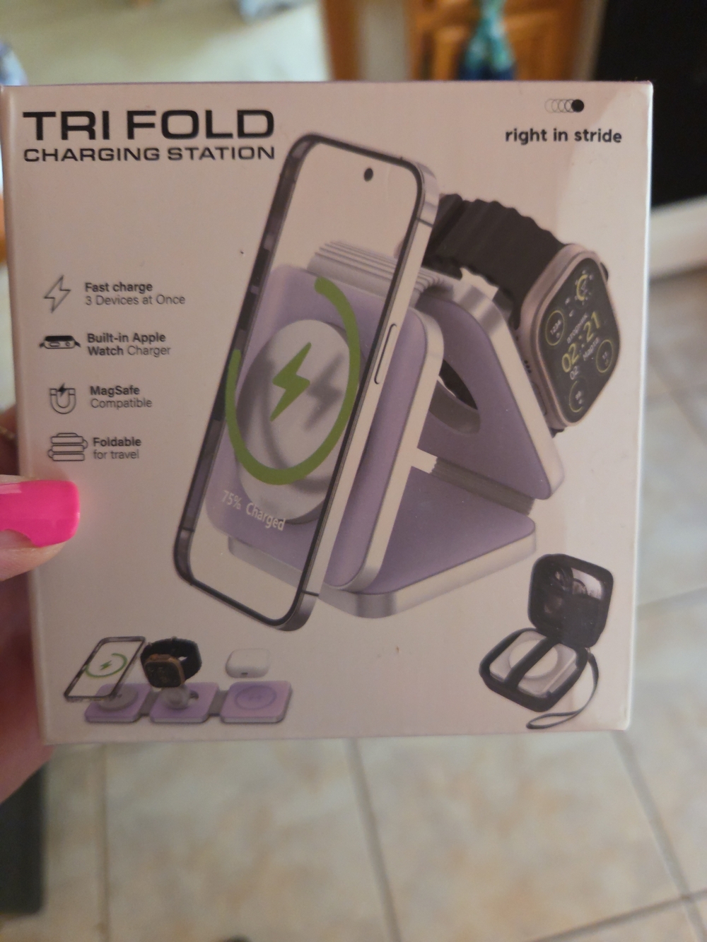 I Phone :Tri Fold Charging Station - Purple Foldable 3-in-1 Wireless Charger